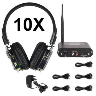 Zestaw W-audio Silent Disco z 10 słuchawkami, w tym nadajnikiem i ładowarką