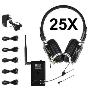 Zestaw W-audio Silent Disco z 25 słuchawkami, w tym zestaw słuchawkowy i ładowarka