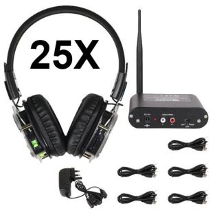 Zestaw W-audio Silent Disco z 25 słuchawkami, w tym nadajnikiem i ładowarką