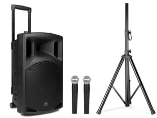 Karaoke speaker 15" 800W met 2 draadloze microfoons + speakerstatief