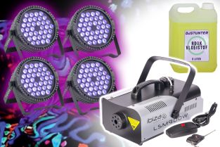 Zestaw UV Blacklight Thinpar z 4 x Thinpar, wytwornicą dymu i płynem do dymu
