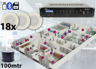 18 głośników Adastra + wzmacniacz 100 V USB/SD/FM Bluetooth + kabel