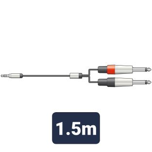 Kabel audio z wtykiem jack stereo 3,5 mm i 2 wtykami jack mono 6,3 mm o długości 1,5 metra