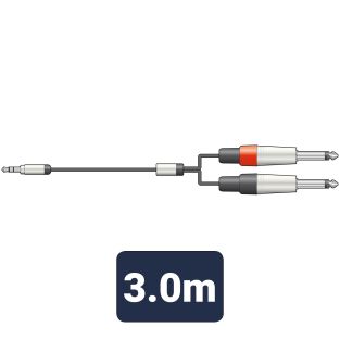 Kabel audio z wtykiem jack stereo 3,5 mm i 2 wtykami jack mono 6,3 mm o długości 3 metrów