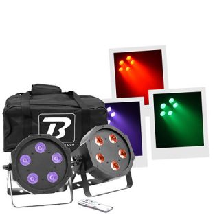 Zestaw DJ BoomTone składający się z 2 płaskich reflektorów LED FlatPAR 5x5W 4 w 1 RGB-UV i torby do przechowywania