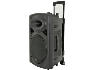 Qtx QR12PA Mobilny głośnik PA z wózkiem na baterie USB/SD/VHF 600W