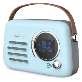 Freesound VR30BL-DAB modne, jasnoniebieskie radio retro z FM DAB BT i baterią