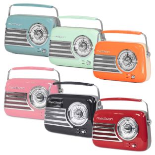 Modne radio przenośne w stylu retro, z akumulatorem, dostępne w 6 kolorach