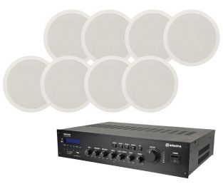 System dźwiękowy z 19-calowym wzmacniaczem 100 V i 8 głośnikami o mocy 120 W
