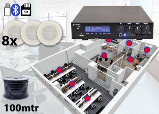 8 głośników Adastra + wzmacniacz 100 V USB/SD/FM Bluetooth 240 W + kabel